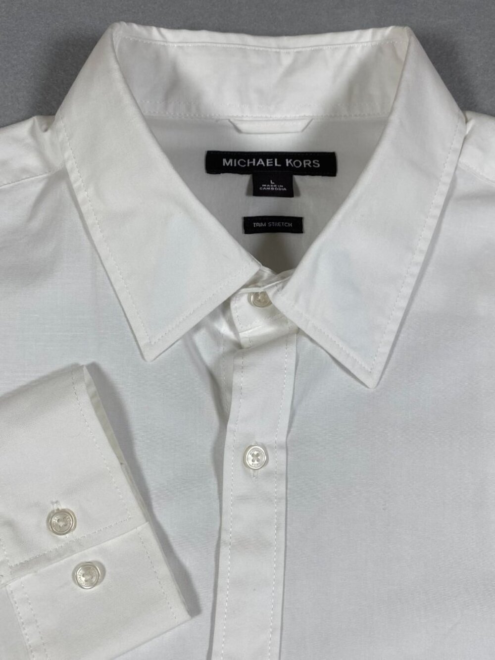 Michael Kors Trim Stretch Slim Poplin White Dress Shirt Mens Size L